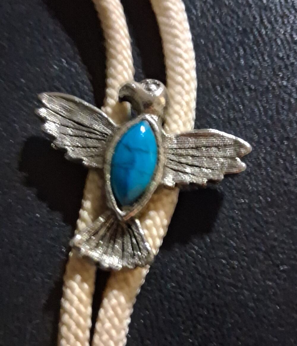 Native American Thunderbird Bolo Tie Necklace Silver Blue Turquoise
